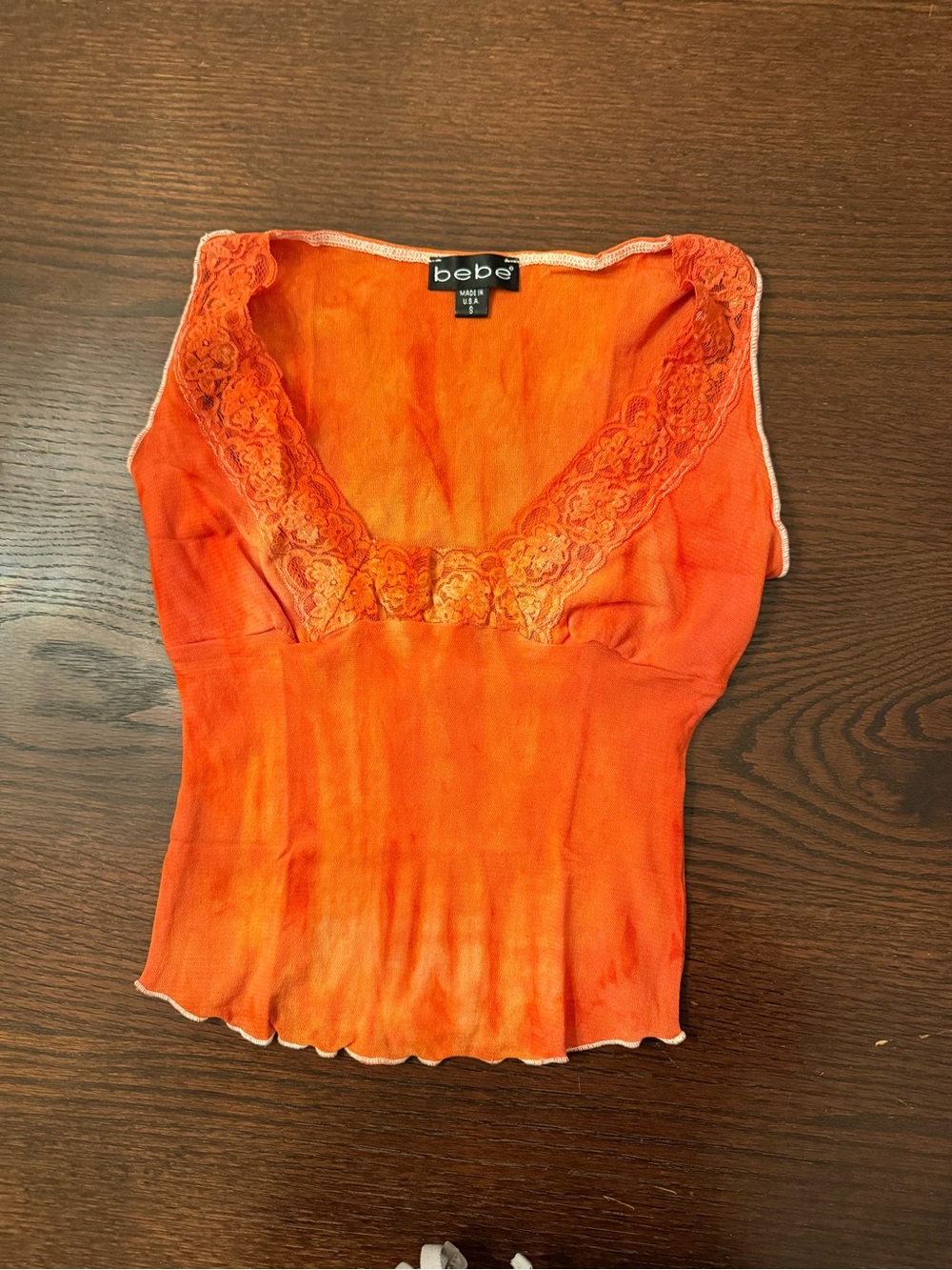 bebe Orange Lace-Trim V-Neck Camisole